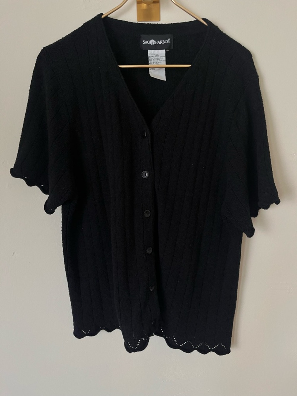 Sag Harbor VTG Black minimalist Silk Short-Sleeve Button-Front top XL